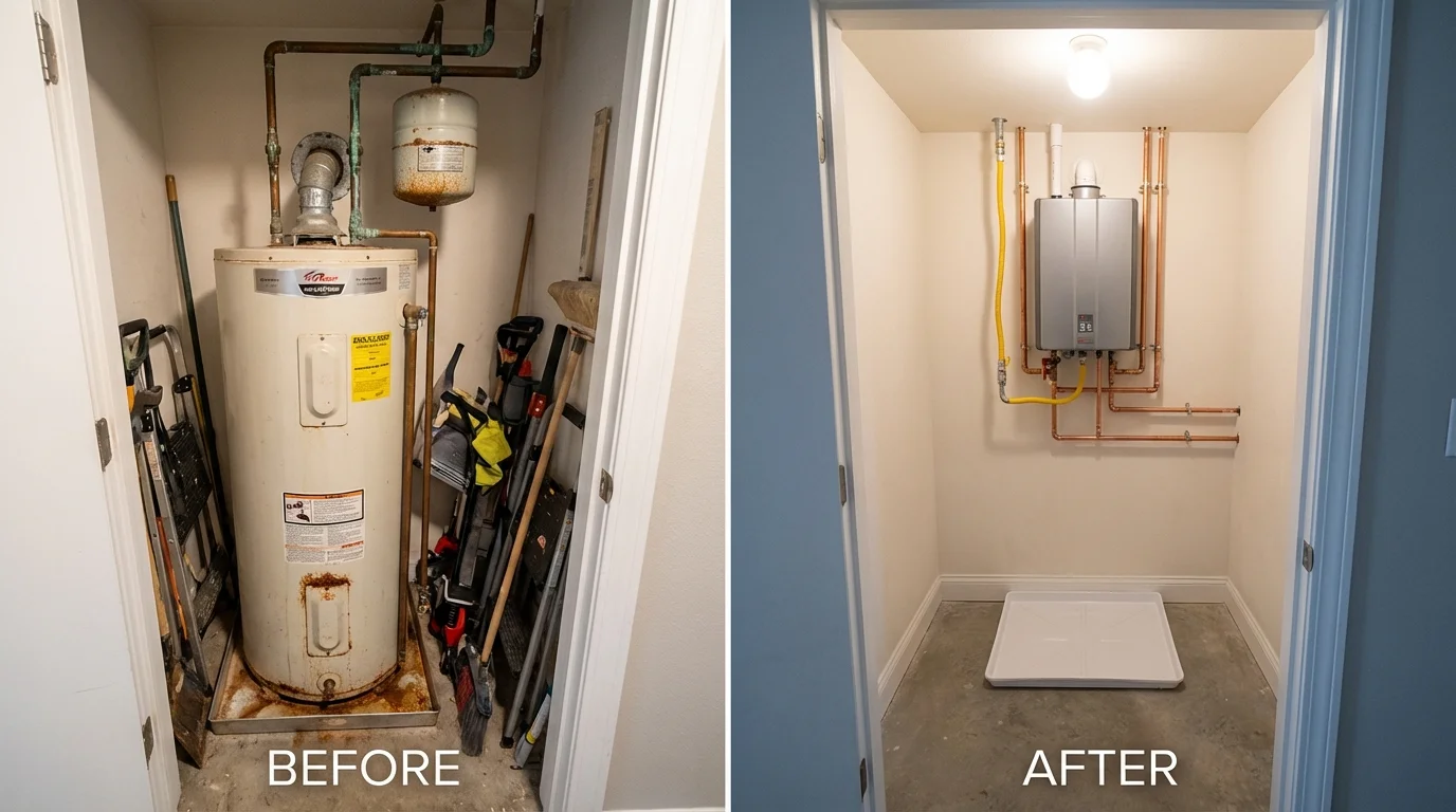 Tank water heater versus wall-mounted tankless unit comparison for Armonk, NY homeowners