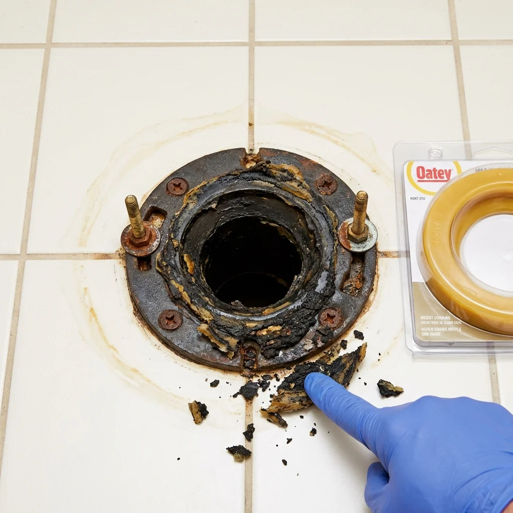 Failed wax ring showing water seepage at the base of a toilet in a Armonk, NY home