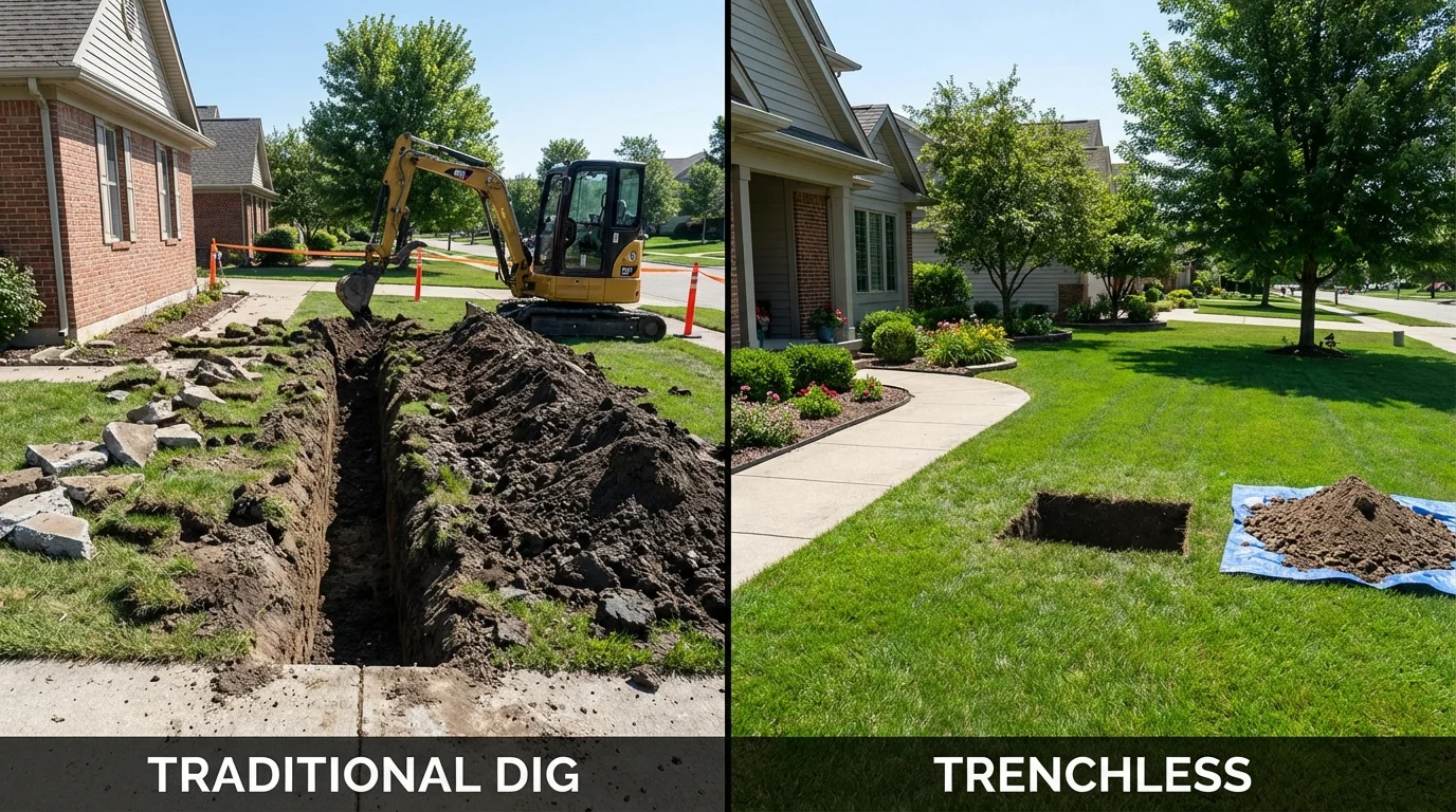 Trenchless sewer repair with minimal yard damage versus traditional excavation in Armonk, NY